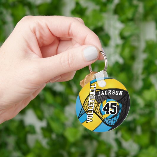 黄色金ゴールド、黒と青のバレーボール キーホルダー (手)