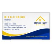 黄色青色クラシック屋根と窓ロゴのレンタルホーム マグネット名刺 (正面)