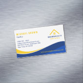 黄色青色クラシック屋根と窓ロゴのレンタルホーム マグネット名刺 (インサイチュ)