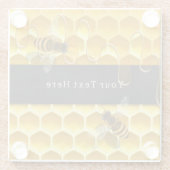 黄色飛んでいるハニカムカスタム ガラスコースター (裏面)