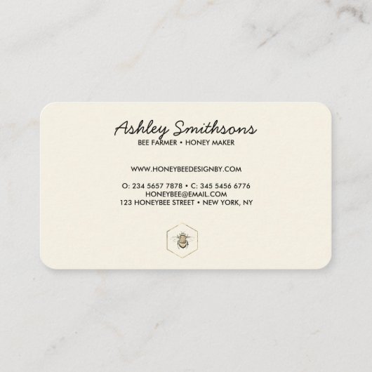 黄色養蜂ロゴ ゴールドクマバチ ハチミツの巣 名刺 (裏面)