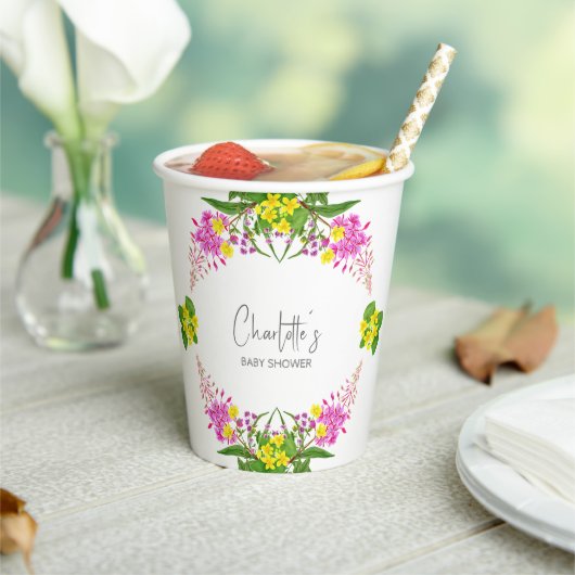 黄色魅力的鮮やかピンクのワイルドフラワースクリプト 紙コップ (インサイチュ)