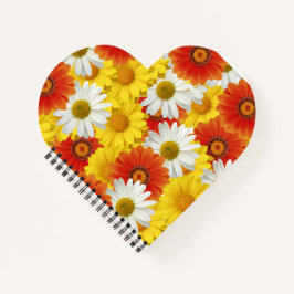 黄色鮮やかとオレンジのデイジーパターン ノートブック