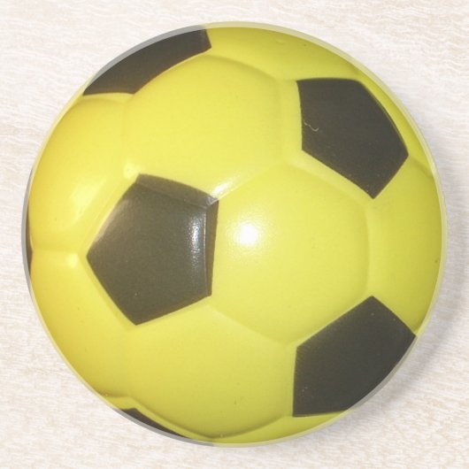 黄色鮮やかと黒のサッカー(サッカー)アート コースター (正面)
