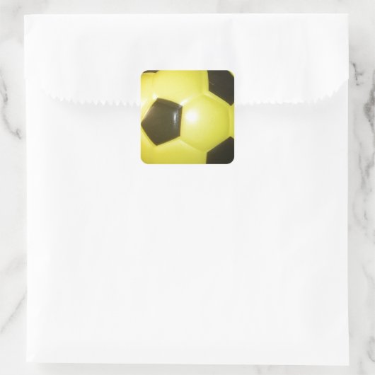 黄色鮮やかと黒のサッカー(サッカー)アート スクエアシール (バッグ)