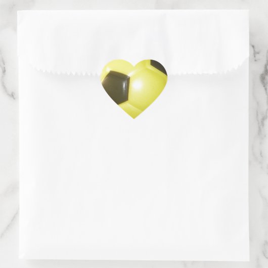 黄色鮮やかと黒のサッカー(サッカー)アート ハートシール (バッグ)