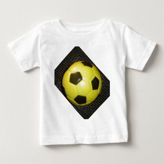 黄色鮮やかと黒のサッカー（サッカー）アート ベビーTシャツ (正面)