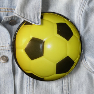 黄色鮮やかと黒のサッカー（サッカー）アート 缶バッジ