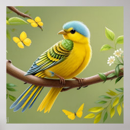 黄色鮮やかの鳥オン分岐 ポスター