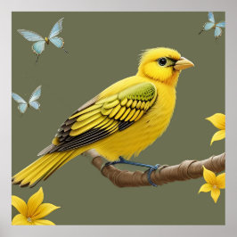 黄色鮮やかの鳥オン分岐 ポスター