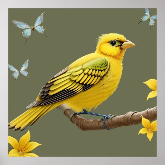 黄色鮮やかの鳥オン分岐 ポスター (正面)