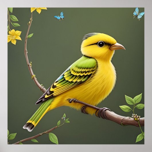 黄色鮮やかの鳥オン分岐 ポスター (正面)