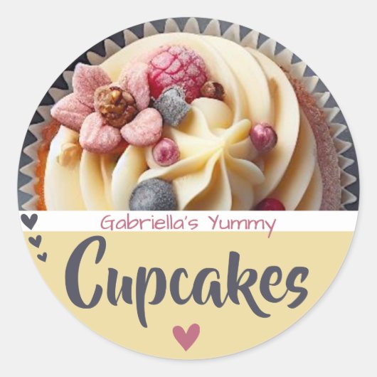 黄色鮮やかカップケーキケーキベーキング写真ラベル ラウンドシール (正面)