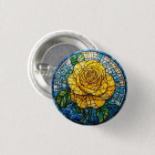 黄色鮮やかバラ円形ステンドグラス 缶バッジ (正面&裏面)