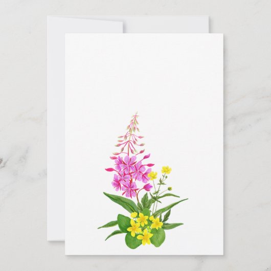 黄色鮮やかピンクのワイルドフラワースクリプト赤ちゃんシャワー 招待状 (裏面)