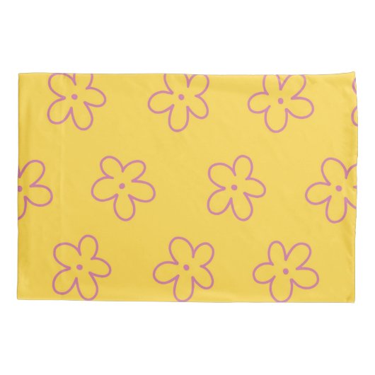 黄色鮮やかY2Kワイルドフラワーはっきりしたレトロ春 枕カバー (裏面)