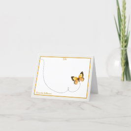 黄色黒オレンジ色のドットバタフライモノグラム折り畳み サンキューカード