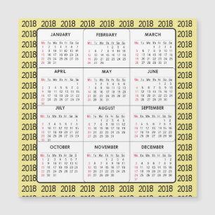 黄色2018のカレンダーの正方形のマグネティック・カード