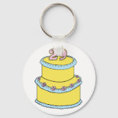 黄色29お誕生日ケーキとピンクローズ キーホルダー (裏面)