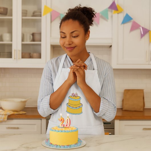黄色29お誕生日ケーキとピンクローズ スタンダードエプロン