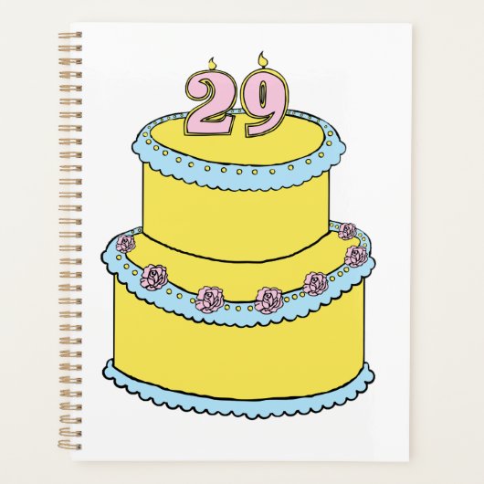 黄色29お誕生日ケーキとピンクローズ プランナー手帳 (正面)