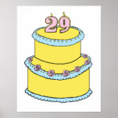 黄色29お誕生日ケーキとピンクローズ ポスター (正面)