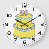 黄色29お誕生日ケーキとピンクローズ ラージ壁時計 (正面)