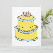 黄色29お誕生日ケーキとピンクローズ 招待状 (スタンド正面)