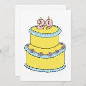 黄色29お誕生日ケーキとピンクローズ 招待状 (正面/裏面)