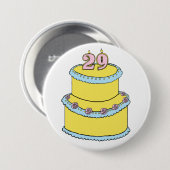 黄色29お誕生日ケーキとピンクローズ 缶バッジ (正面&裏面)