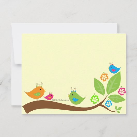 黄色4の小鳥のベビーシャワーの招待状 招待状 (裏面)
