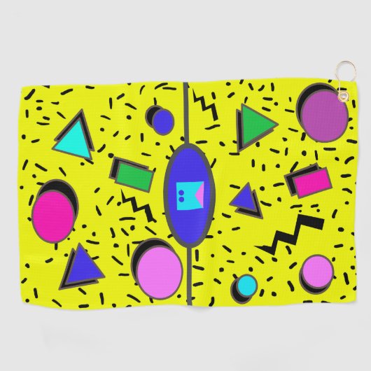 黄色80sメンフィス抽象芸術スタイルレトロシームレス ゴルフタオル (横)