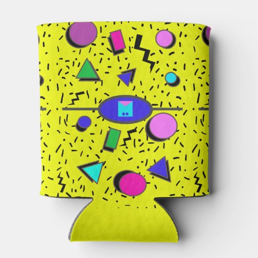 黄色80sメンフィス抽象芸術スタイルレトロシームレス 缶クーラー (裏面)