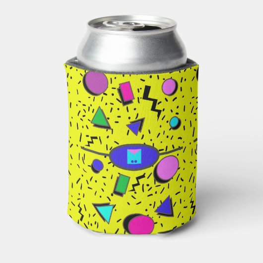 黄色80sメンフィス抽象芸術スタイルレトロシームレス 缶クーラー (缶裏面)