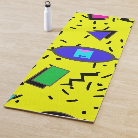 黄色80sメンフィス抽象芸術スタイルレトロモノグラム ヨガマット (インサイチュ)