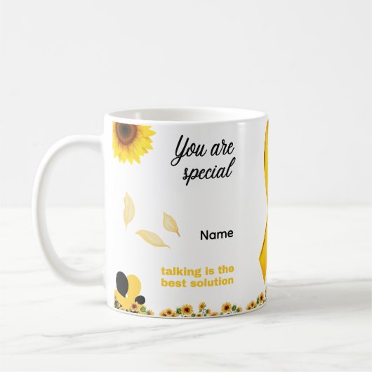 黄色9月認識度マグ – あなたは特別である コーヒーマグカップ (左)