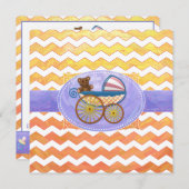 黄色、オレンジ色のシェブロン赤ちゃんシャワースクエア 招待状 (正面/裏面)