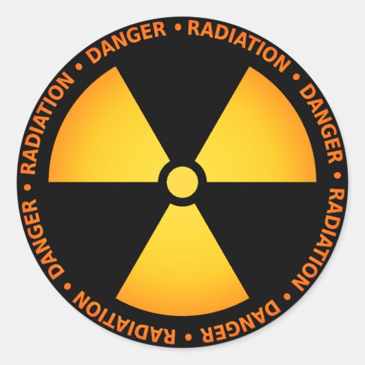 黄色/オレンジ色の放射線シンボルステッカー ラウンドシール (正面)
