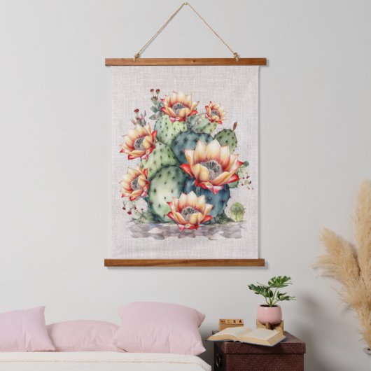 黄色/オレンジ色の花サボテン 吊り下げ型タペストリー (寝室)