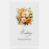 黄色、オレンジ、アイボリーフローラ結婚の歓迎 アクリルサイン (正面)