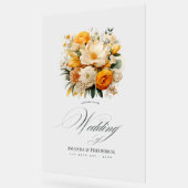 黄色、オレンジ、アイボリーフローラ結婚の歓迎 アクリルサイン (傾斜)