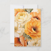 黄色、オレンジ、アイボリーフローラ結婚の 出欠カード (裏面)