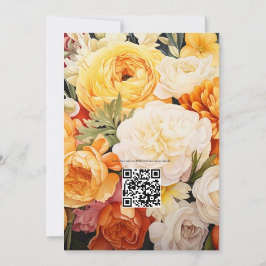 黄色、オレンジ、アイボリーフローラ結婚の 招待状 (裏面)