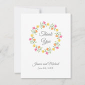 黄色、オレンジ、ピンクの水カラーフローラリース サンキューカード (正面)