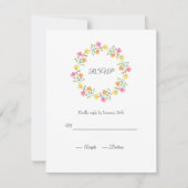 黄色、オレンジ、ピンクの水カラーフローラリース 出欠カード (正面)