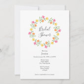 黄色、オレンジ、ピンクの水カラーフローラリース 招待状 (正面)