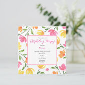 黄色 オレンジ ピンクの水彩花茎パターン 招待状 (スタンド正面)