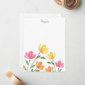 黄色、オレンジ、ピンクの水色のフローラ茎 ノートカード (正面/裏面インサイチュ)