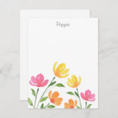 黄色、オレンジ、ピンクの水色のフローラ茎 ノートカード (正面/裏面)