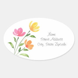 黄色、オレンジ、ピンクの水色のフローラ茎 楕円形シール